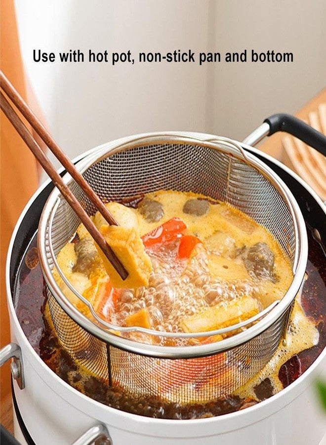 SHREESAMP Round Steam Basket Fryer Oven Steamer Mesh Net Strainer Washing Fruits Vegetables Frying Momos French Fry Chips Eggs Kitchen Stainless Steel Handle Colander - Image 3